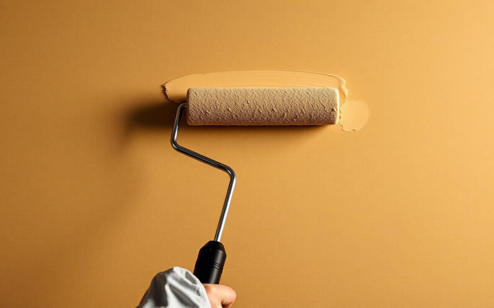 Rodillo aplicando pintura beige